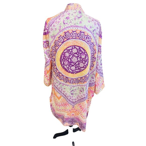 Chicos Duster Boho Multicolor Open Front Kimono Jacket Size 12/14 Gypsy Hippie - Picture 3 of 9